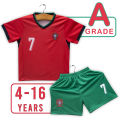 Ronaldo 7 Printed Portugal A Grade Home Jersey Set For Kids | Euro Cup 2024 | A Grade - Football Kids Jersey(4 - 16 years). 