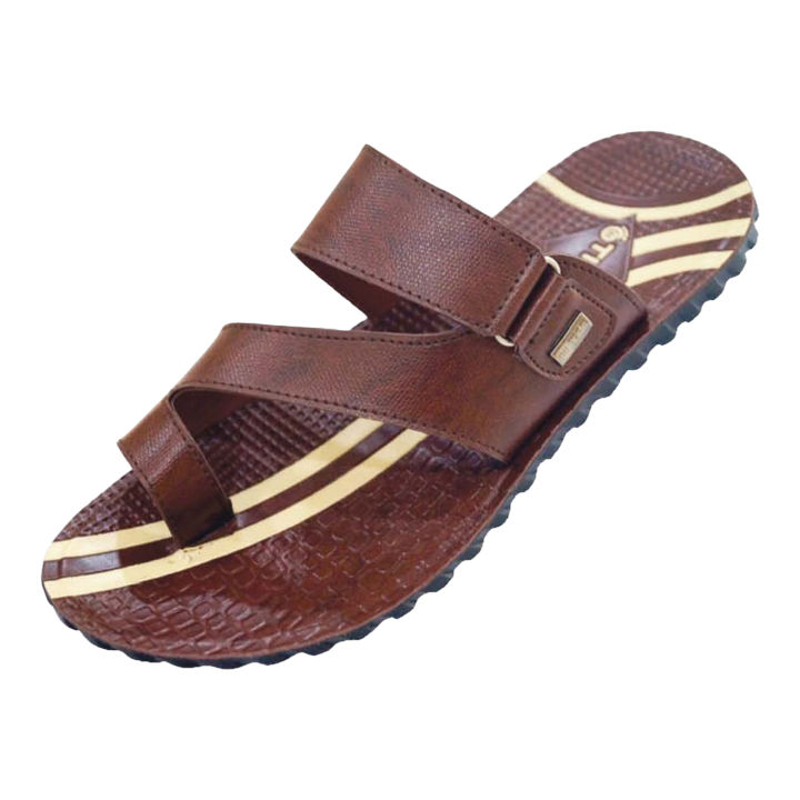 Titex Brown Color Simple Pattern Printed Design Slides For Men 11-5205