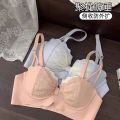 Gather up small to show big underwear women's comfortable non-wire pure desire lace cream color sweet girl bra. 