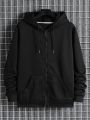 Men Solid Zip Up Pocket Drawstring Hoodie-Winter Wear - Fashion | Hoodies For Men | Men'S Wear |. 