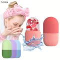Sutuiying 4pcs/Set - 1pc Silicone Face Ice Pack, 1pc Face Wash Makeup Headband, Luxury 2pcs Wristbands. Ice Roller for Face, Eye Neck, Massager. 
