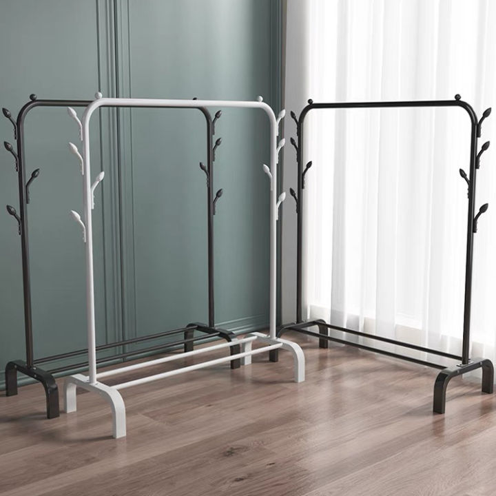 Heavy Duty Rolling Clothes Rack with Pull Rod – Freestanding Metal Garment Stand with Shoe Rack, Hat & Coat Hanger for Home, Hall, Bedroom | Cloth Hanger (White/Black)