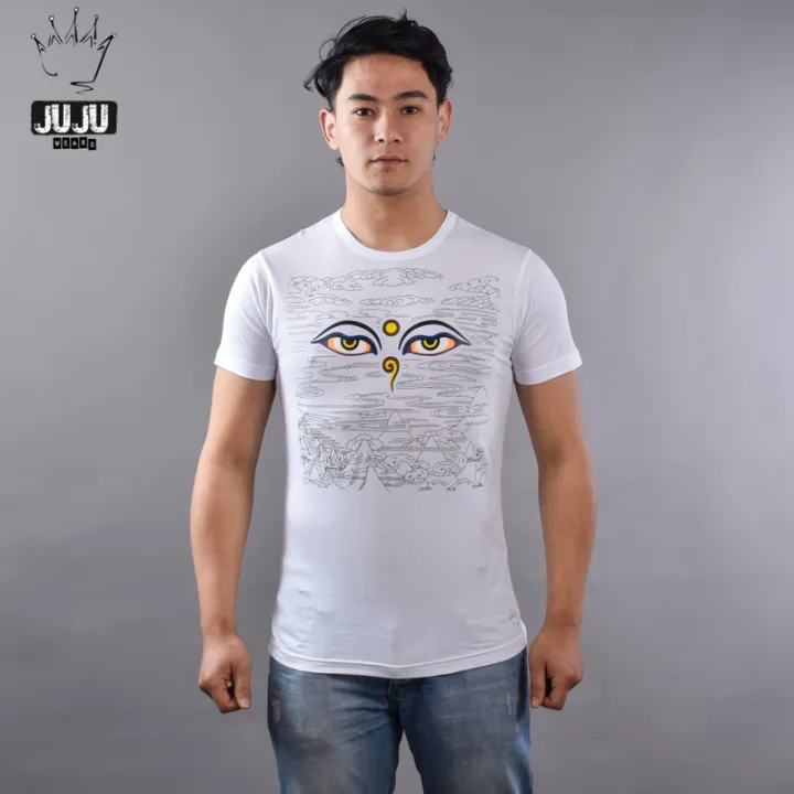 JUJU%20Wears%20Light%20Melange%20Grey%20Colour%20Buddha%20Eye%20Printed%20Cotton%20Tshirt%20For%20Unisex%20-%20Image%202