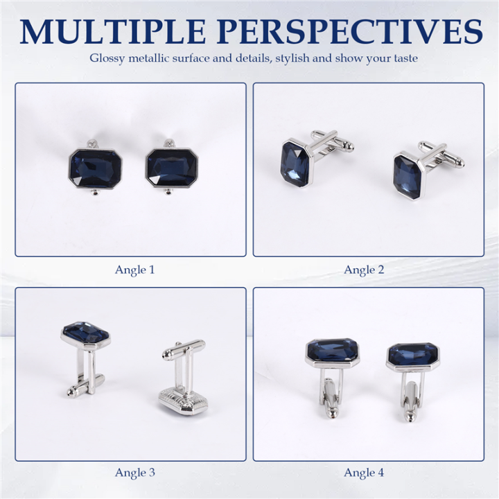 Kqueebee%201%20Pair%20Fashion%20Diamond%20Colorful%20Glass%20Cufflinks%20Cuff%20Links%20Womens%20Mens%20Dress%20Business%20Wedding%20Cufflinks%20Gift%20Present(Blue)%20-%20Image%203