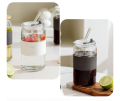 Pebbles Nepal Iced Coffee Cups with Lids and Straws | 400ml | Thick Wall Glass Tumbler with Insulated Leather Sleeve,Cute Juice Mugs,Travel Sipper for Cocktail, Mocktail. 