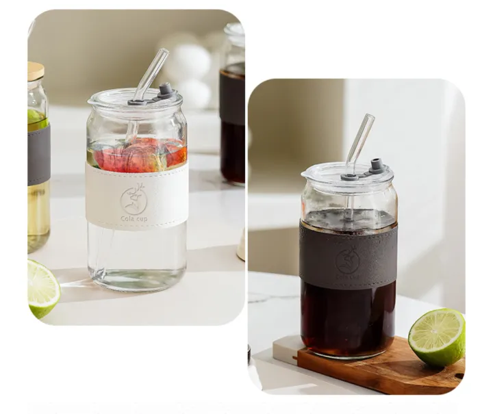 Pebbles%20Nepal%20Iced%20Coffee%20Cups%20with%20Lids%20and%20Straws%20%7C%20400ml%20%7C%20Thick%20Wall%20Glass%20Tumbler%20with%20Insulated%20Leather%20Sleeve,Cute%20Juice%20Mugs,Travel%20Sipper%20for%20Cocktail,%20Mocktail%20-%20Image%203