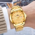 SWISH SW0107 Business Complete Calendar Diamond  Stainless Steel Quartz Watch For Men - Golden. 