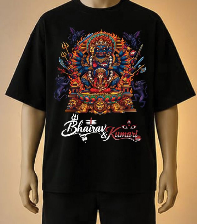 Bhairav%20&%20Kumari%20Traditional%20Printed%20T-Shirt%20%E2%80%93%20Cream,%20Maroon,%20White,%20black,%20brown,%20blue%20-%20Image%204