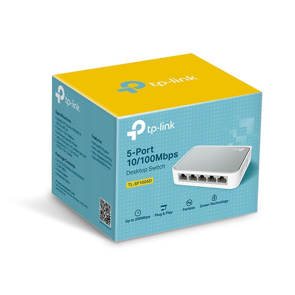 TP-Link 5 Port 10/100 Mbps Fast Ethernet Switch | Desktop Ethernet Splitter | Ethernet Hub | Plug & Play | Fanless Quiet | Desktop Design | Green Technology | Unmanaged (TL-SF1005D),White