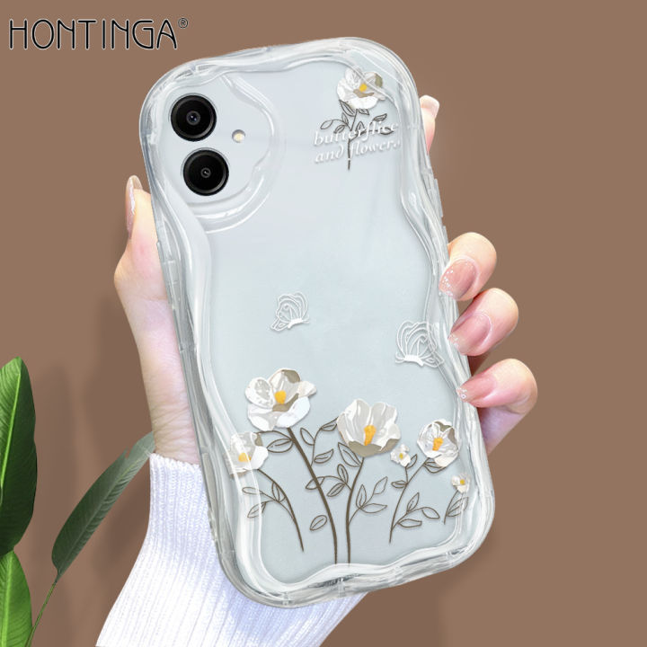 Hontinga for Samsung A06 Back Cover Multicolor Flower Cream Texture Phone Case Wavy Edge Soft Silicone Cover