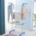 3 Layer Cloth Drying Stand Hanger Organizer Shelf Space Saving Laundry Clothes Dryer For Home Bedroom Balcony Apartment With Breaking Wheels. 