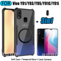 3 in 1 Vivo Y91 Acrylic Phone Case For Vivo Y93 Y95 Y91C Y91i Y1S Casing With Magnetic Wireless Charging Sticker +Full Coverage Tempered Glass Screen Protector. 