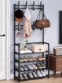 Multifunctional Shoe Rack Organizer Coat & Hat Rack 4 -Tier And 8 Hooks-White. 