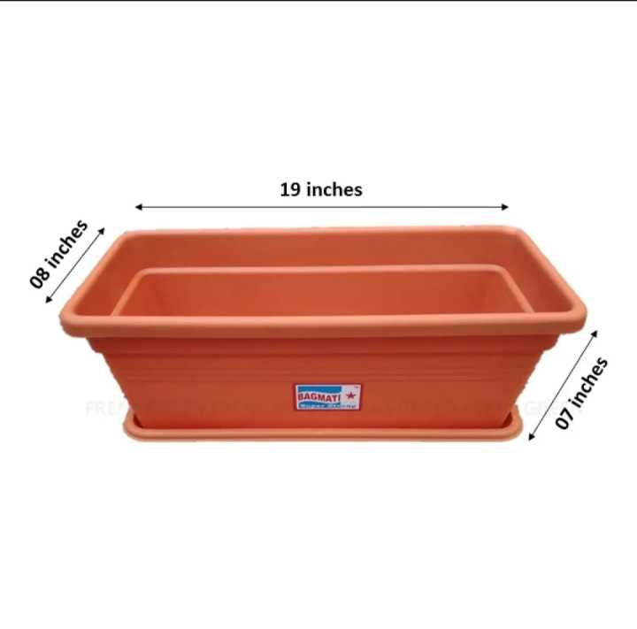 Bagmati Orange Rectangle Flower Pot / Gamala With Plate - Large