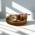 Square Women Skinny Leather Belt Ladies Black Thin Waist Belt for Dresses Jeans Pants with Gold Buckle and Metal Loops. 