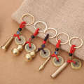 Real Five Emperors Coin Car Key Pendant Copper Gourd Pagoda Wenchang Pen Keychain Ornament. 