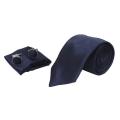 Dark Blue Pattern Printed Neck Tie With Cufflinks For Men. 