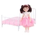 Creative :12 Scale Dollhouse Bed Frame Bedroom Scene Doll Bed Furniture With Mattress Single Bed Mini Bed Model Dollhouse Accessories. 