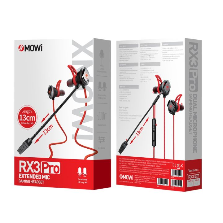 Plextone xMowi RX3 Pro In-Ear Dual Microphone Super Bass  Detachable HD Long-Microphone Gaming Earphone