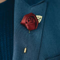 Maroon / White Rose Flower Golden Brooch without Chain for Men. 