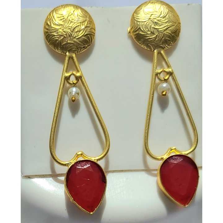 Beautiful Brass Gold Plated Ear Dangler With Colourful Stone For Women