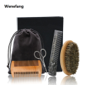 Wenefang Beard Brush Set Double-sided Styling Comb Scissor Repair Modeling Profesional Cleaning Care Kit for Men Wood Beard Kit with Bag. 