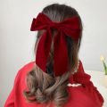 Girls Black Red Big Velvet Bow Hair Clip For Women Vintage Wedding Long Ribbon Korean Hair Pin Barrette Fashion Hair Accessories. 