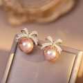 【VisioN Super Shop】Enacolor Bow Tie Ball Pearl Classic Earrings for Women Fashion Minimal Design Drop Earring For. 