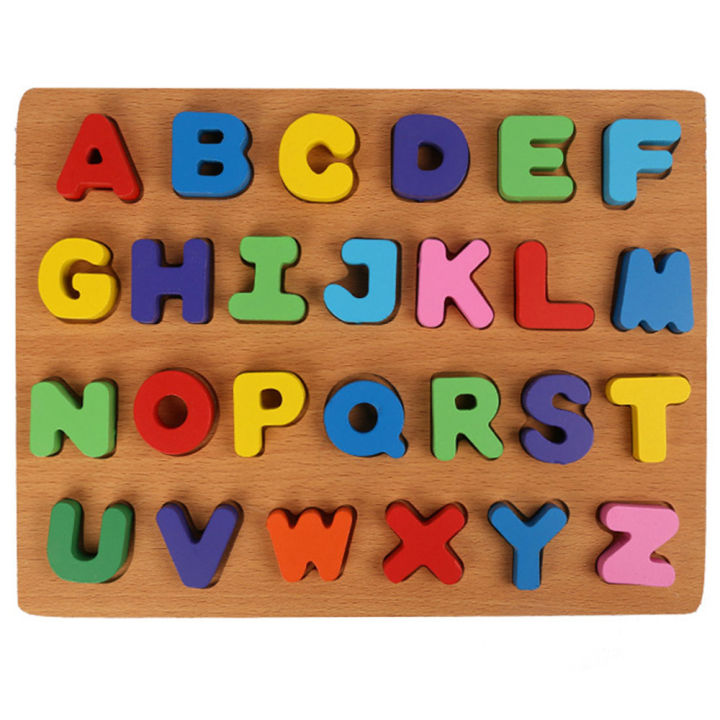 Colorful Wooden 3D English Alphabets Capital Letter (ABCD) Blocks Board Puzzle, Preschool Educational Teaching Montessori Toy for Kids