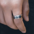 8mm Viking Dragon Pattern Ring for Weddings, Engagements, and Anniversaries, Titanium Steel with Blue Black Celtic Inlay. 