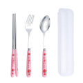 Tableware Ceramic Cute Set Stainless Steel Cutlery Portable Tableware Cartoon Chopsticks Spoon Fork Handle Students. 
