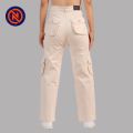 Nepster Cream High Rise Premium Straight Cotton Cargo Box Pants For Women. 