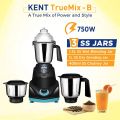 KENT TrueMix-B 750Watt 3 Jar Mixer Grinder With Auto Shut-Off Function. 