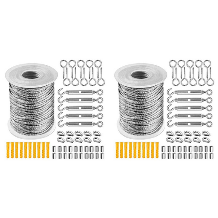 FORIDE 2set 30M Steel PVC Coated Flexible Wire Rope Soft Cable Transparent Stainless Steel Clothesline Diameter 2mm Kit