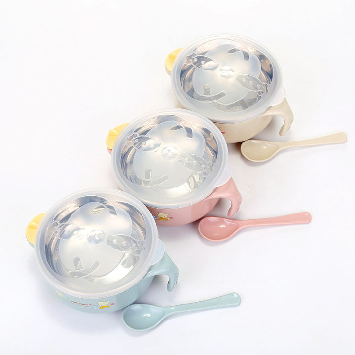 Cute Baby 304 Stainless Steel Hot Water Injection Insulated Feeding Bowl with Handles & Spoon