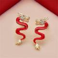 Dragon Stud Earrings Chinese New Year Jewelry Retro Red Earrings Exaggerated. 