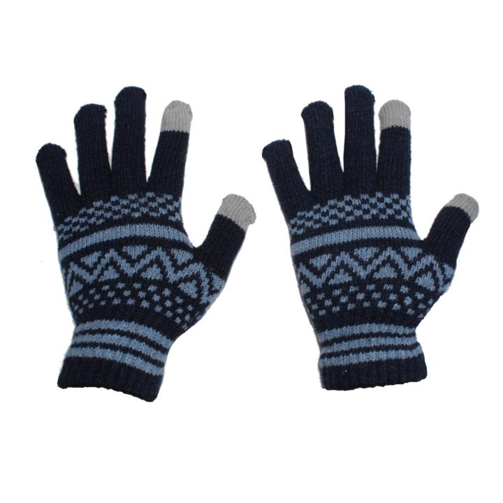Navy Blue Color Woolen Free Size Gloves For Men