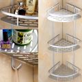 3 Layer Aluminum Bathroom Corner Shelves Large Capacity Shower Shelf Rack Organizer with Hooks. 