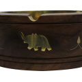 1.5x2.5 Inch Long Elephant Patched Sexagon Design Wood And Brass Jewellery Box. 