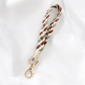 construction Wristband keychain Handcrafted Microfiber material Woven design Hand woven key charms Leather details Plaid. 
