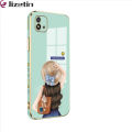 Jizetin for Realme C11 2021 / C20 C20A Back Cover With Free Lanyard Girl In Hat 6D Plating Silicone Phone Case. 