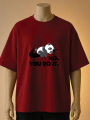 "No. You Do It." Lazy Panda Graphic T-Shirt-White, Maroon, Cream. 