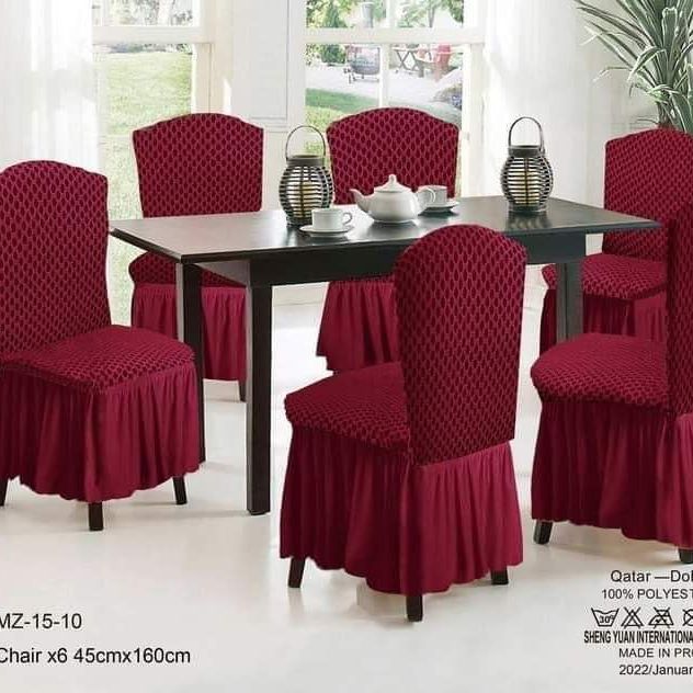 Dining Room Stretchy Chair Covers With Skirt, 6 Psc Set