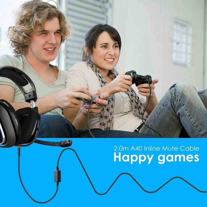 2X%20Headset%20Cable,%202.0M%20Inline%20Mute%20Cable%20Cord%20for%20/A40%20Gaming%20Headsets%20Controller%20Headphone%20-%20Image%202