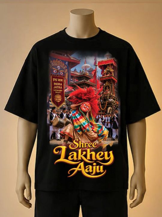 Shree%20Lakhey%20Aaju%20Cream,%20Black,%20Blue%20Color%20Printed%20T-Shirt%20-%20Image%202