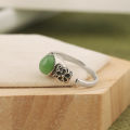 【New arrival】New Chinese Style Spinach Green Plum Blossom Ring Women's Old-fashioned Vintage Dressed Niche Design Live Mouth Index Finger Ring. 