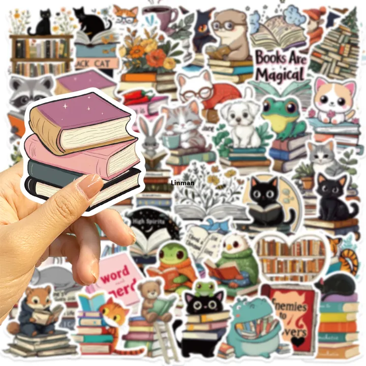 Linman%2050pcs%20Cartoon%20Cute%20Animal%20Reading%20Stickers%20Pack%20Phone%20SuitcaBargain%20price%20se%20Computer%20Laptop%20Journaling%20Materials%20DIY%20Handmade%20Sticker%20-%20Image%203