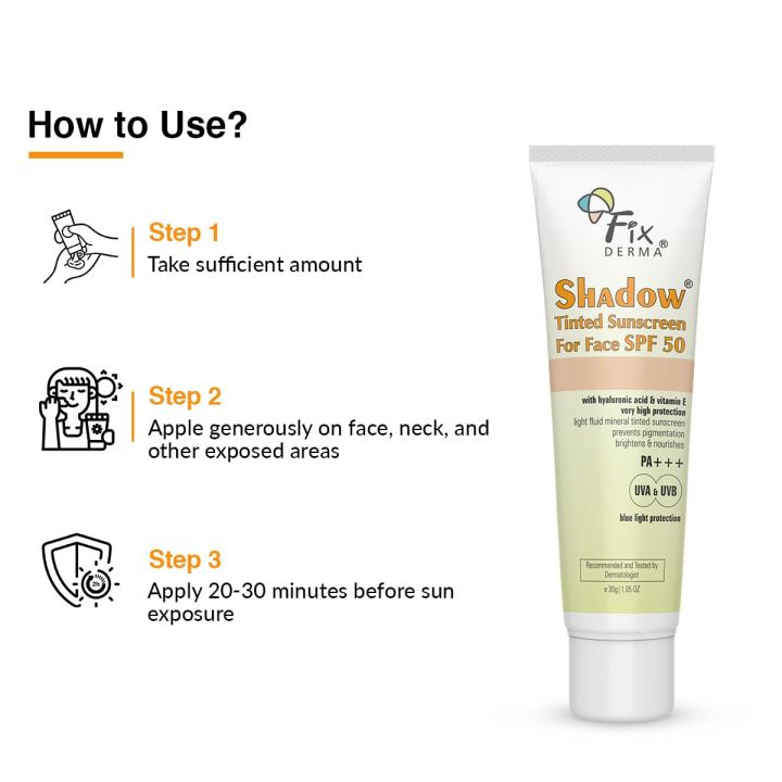 Fix%20Derma%20Shadow%20Tinted%20Sunscreen%2030g%20%7C%20Shade%20-%20Light%20%7C%20SPF%2050+%20%7C%201%25%20Hyaluronic%20Acid%20%7C%20UVA%20&%20UVB%20%7C%20PA+++%20-%20Image%203