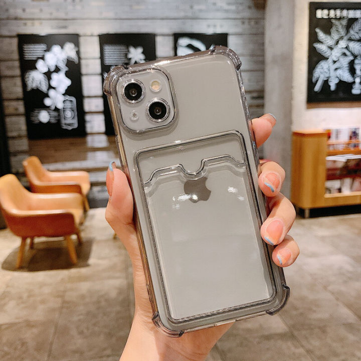 For iPhone 16 15 14 13 12 11 Pro Max XS XR 8 7 Plus XS Max 11 13 Pro SE 2020 Card Slot Clear Phone Case Cover