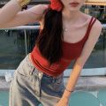 WENYAN Bing Summer Korean style double shoulder strap camisole women's slim fit versatile underwear with chest pads beautiful back top trendy. 